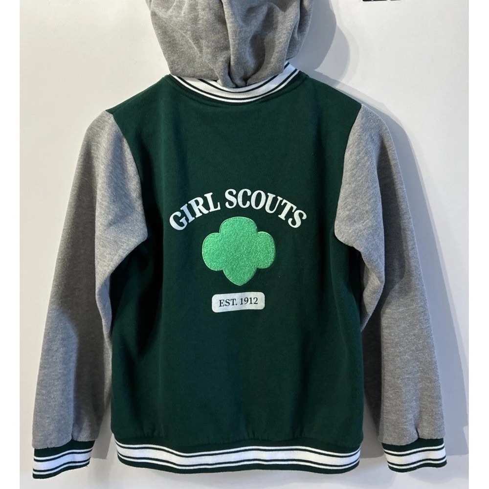 GIRLS SCOUTS Official Green Varsity Hooded Sweatshirt Jacket Large 14/16 Clean